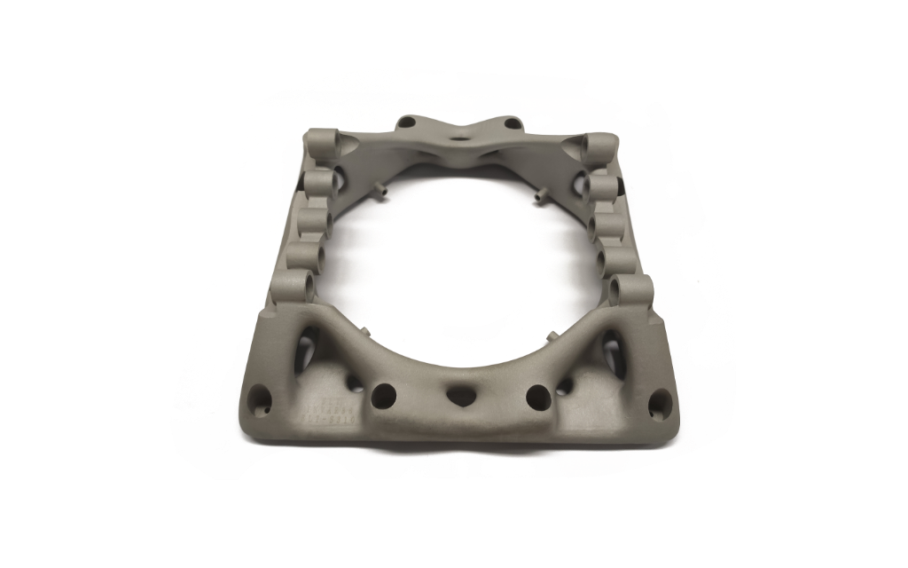 Metal additive topology-optimized rectangular frame bracket with tube mounts