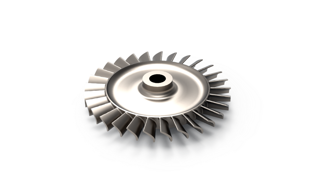 Metal additive manufacturing turbine blisk with integrated curved blades
