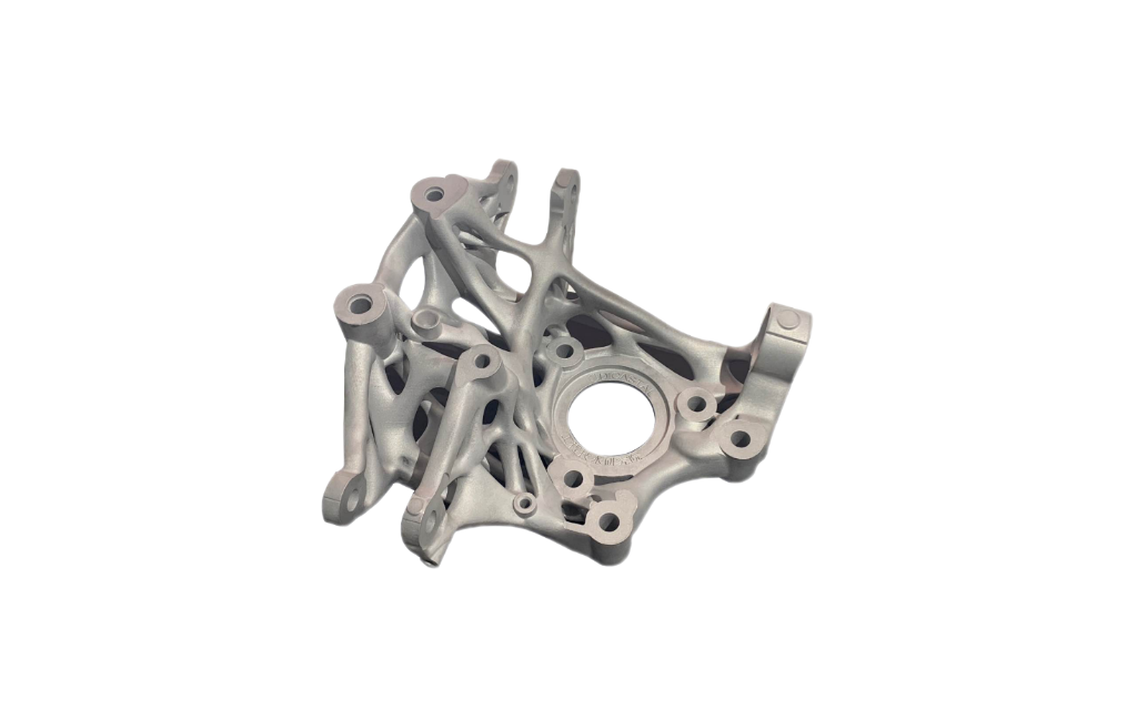 Topology-optimized metal additive automotive knuckle with circular hub