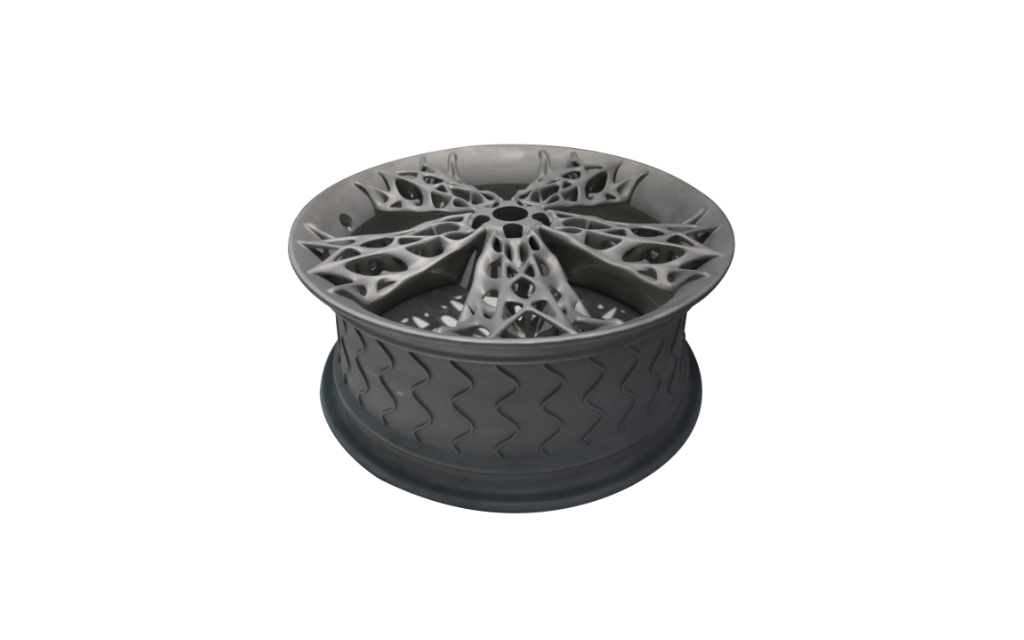 Generative metal additive automotive wheel rim with lattice-style spokes